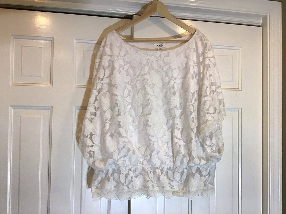 Cato Woman 26/28W White Sheer Lace Top Builtin Tank Boho Clean Coastal Cowgirl